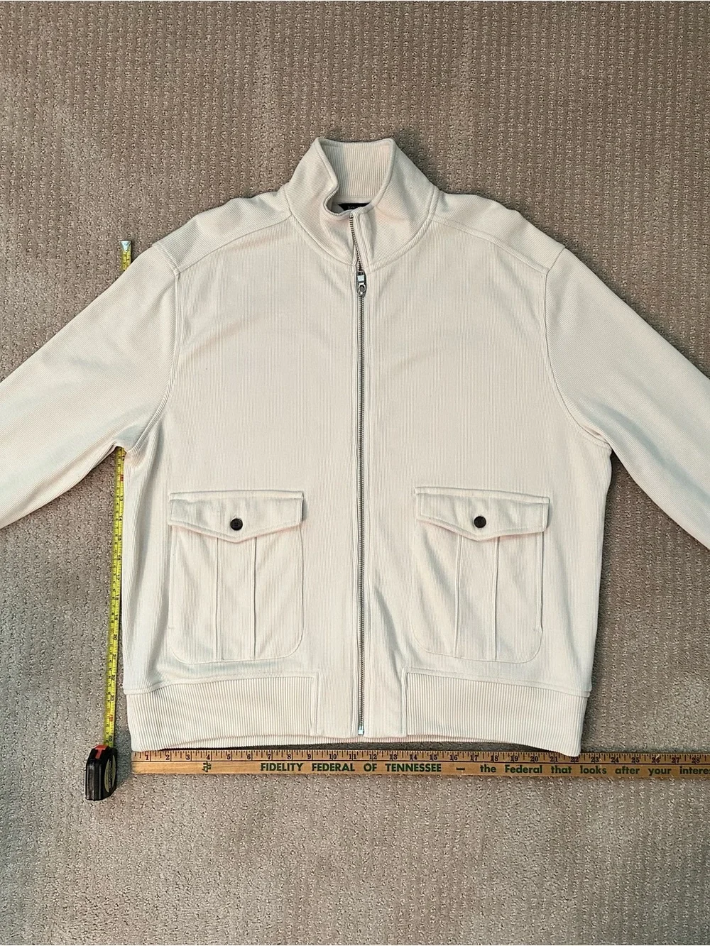 Banana Republic Cream Full-Zip Pocket Sweater
